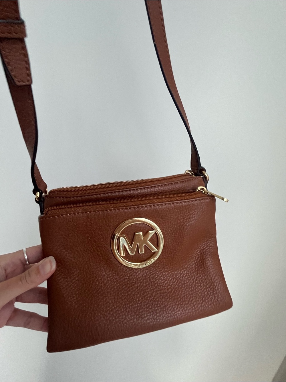Michael Kors Brown Pebbled Leather MK Logo Crossbody - Picture 2 of 3